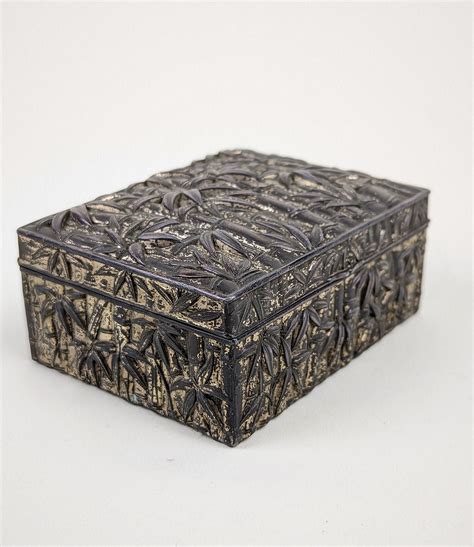 bamboo forest and japanese man metal box|Japanese metal box hinged lid heavy 2.